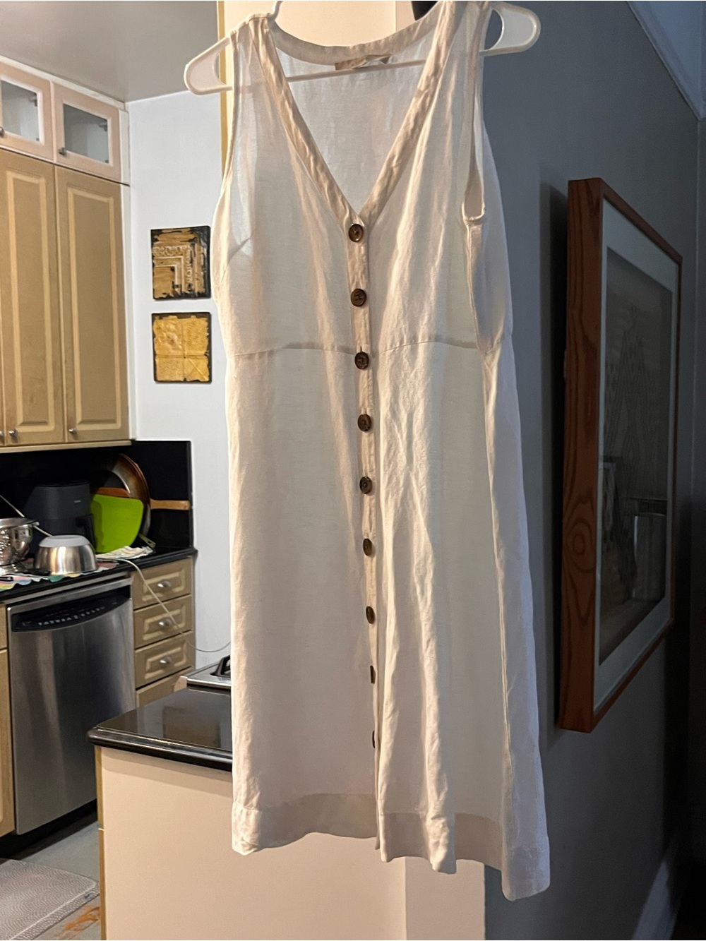 LOFT Cream Button-Front Midi Dress